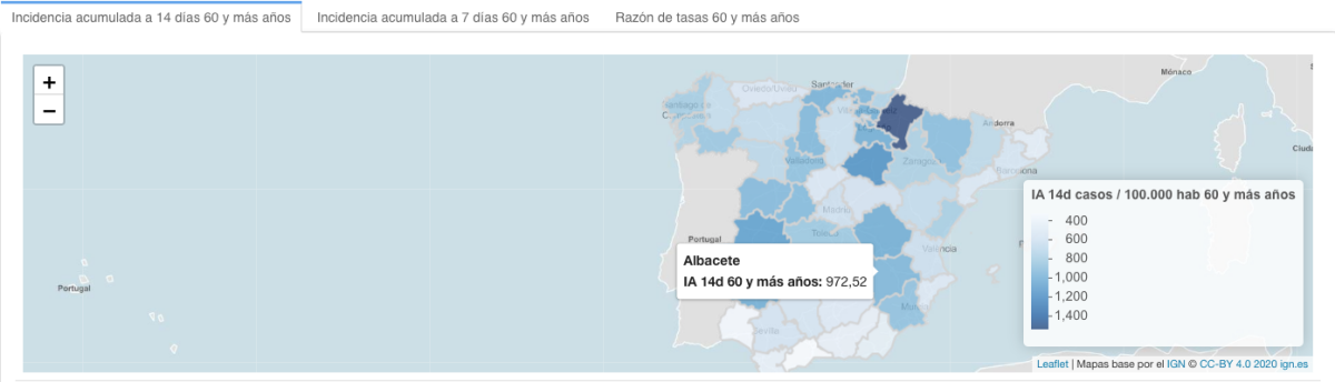 Incidencia acumulada a 14 días en Albacete / imagen: Instituto de Salud Carlos III