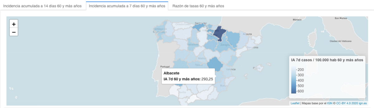 Incidencia acumulada a 7 días en Albacete / imagen: Instituto de Salud Carlos III