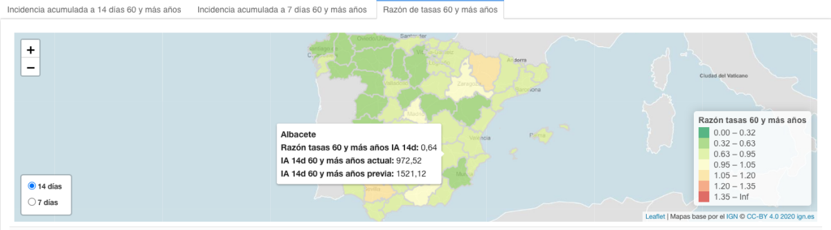 Incidencia acumulada a 14 días en Albacete / imagen: Instituto de Salud Carlos III