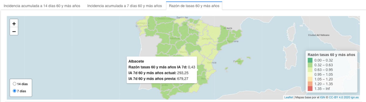 Incidencia acumulada a 7 días en Albacete / imagen: Instituto de Salud Carlos III