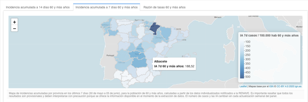 Incidencia acumulada a 7 días en Albacete / Foto: Instituto de Salud Carlos III